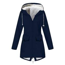 Damen Steppjacke Trenchcoat Damen Teddyfleece Jacke Frauen Lang Einfarbig Fleecefutter Wasserdicht Regenjacke Mit Kapuze Herbst Winter Warme Atmungsaktiv Windbreaker Mantel Winter Lang (Marine, 3Xl) von Vasreyy