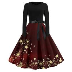 Damen Weihnachten Kleidung Abendkleid Silvester Kleid Petticoat Kleid Festliches Kleid Damen Weihnachten Kleid Glitzer Damen Kleid Rot Damen Kleider Ab 50 Jahre (Wine, L) von Vasreyy