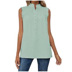 Damen t-Shirtkleid mit Bund Bluse Damen Sommer t Shirt v Ausschnitt Damen sexy Einfarbig Stehkragen Plissiert Patchwork Tanktop Chiffon Bluse mit Knöpfen Sommer Ärmellos Tunika Blusentop Tshirt Weiss von Vasreyy