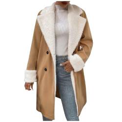 Vasreyy Damen Jacke Herbst Elegant Lederjacke Damen Herbst Jacken FüR Damen Frauen Elegant Einfarbig Revers PlüSch GefüTtert Mantel Mit KnöPfe Herbst Winter Warm Langarm Teddyfleece Jacke (Khaki, M) von Vasreyy