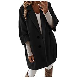 Vasreyy Damen Mantel Elegant Cardigan Damen Lang Teddy Mantel Frauen Einfarbig Revers 3/4 ÄRmel Mantel Mit KnöPfe Herbst Winter Warme Langarm Dicke Wolljacke (Schwarz, S) von Vasreyy