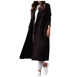 Vasreyy Damen Mantel Langarm Elegant Einfarbig V-Ausschnitt Lang Mantel mit Gürtel Herbst Winter Wintermantel mit Taschen Warm Revers Winterjacke Basic Wollmantel Slim Windbreaker Trenchcoat von Vasreyy