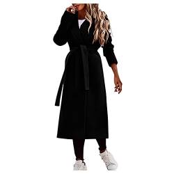 Vasreyy Damen Mantel Winter Warm Button Down Revers Wollmantel mit Taschen Langarm Wolljacke mit Gürtel Elegant Winterjacke Lang Wintermantel Klassische Trenchcoat Einfarbig/Kariertes von Vasreyy