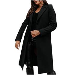 Vasreyy Damen Mantel Winter Warm Button Down Revers Wollmantel mit Taschen Langarm Wolljacke mit Gürtel Elegant Winterjacke Lang Wintermantel Klassische Trenchcoat Einfarbig/Kariertes von Vasreyy