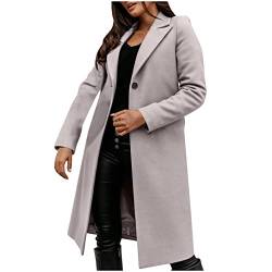 Vasreyy Damen Mantel Winter Warm Button Down Revers Wollmantel mit Taschen Langarm Wolljacke mit Gürtel Elegant Winterjacke Lang Wintermantel Klassische Trenchcoat Einfarbig/Kariertes von Vasreyy