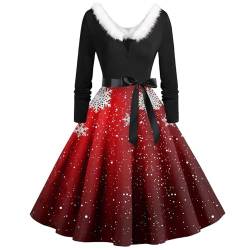 Vasreyy Damen Weihnachten Kleid Schwarzes Kleid Damen WeißEs Kleid Damen Rockabilly Kleid Kleid Sexy Schwarzes Enges Kleid Langes Schwarzes Kleid Kleid Sommer (Red, XL) von Vasreyy