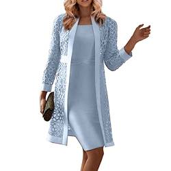 Vasreyy Kleid Damen Sommer Kleid Sommer Damen leinenkleider Damen Zweiteiler Schulterfrei Ärmelloses Einfarbig Rundhalsausschnitt Brautmutterkleid mit Jacke Midikleid mit Reißverschluss weisses Kleid von Vasreyy