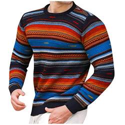 Vasreyy Strickpullover Herren Lustige Weihnachtspullover Pullover Herren Warm Langarmshirt Warm Bunt Stripe Pullover mit Rundhalskragen Langarm Feinstrick Sweater Basic Winterpullover Loose Pulli von Vasreyy