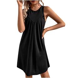 Vasreyy brautjungfernkleider Partykleid Damen etuikleid Damen elegant Einfarbig Ärmelloses Schulterfrei Rundhalsausschnitt Minikleid Freizeitkleid 50er Jahre Kleider Damen (Schwarz, M) von Vasreyy