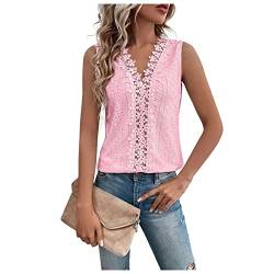 glitzer oberteile damen party outfit damen hemdbluse damen kurzarm Einfarbig Spitze Patchwork Cutout Weste Tops Tank Top Sommer Casual Basic Ärmellos V-Ausschnitt Unterhemden schwarze bluse (Rosa, M) von Vasreyy