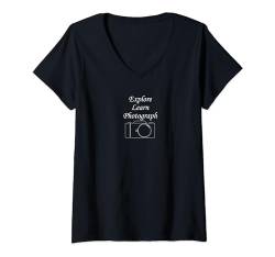 Damen Entdecken Sie Lern-Fotokamera T-Shirt mit V-Ausschnitt von Vast Work Originals