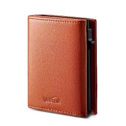 Vastaia Geldbörse Herren Leder Klein Mit Münzfach | Portmonee Herren Und Damen Slim mit RFID-Schutz | Slim Wallet mit münzfach(Bright Brown) von Vastaia