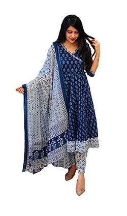 Kurta-Set für Damen, indisches Tunika-Top, Baumwolle oder Rayon, Kurti mit Palazzo-Hose, Partykleidung, Blau, Large von Vastraghar