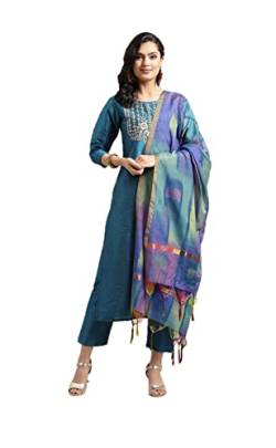 Kurta-Set für Frauen mit Dupatta-Partykleidung, indisches Kurti-Tunika-Top-Set für Frauen mit Palazzo-Hose, Hose, Blaugrün, Blau, XX-Large von Vastraghar