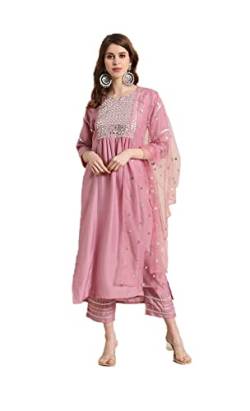 Kurta-Set für Frauen mit Dupatta-Partykleidung, indisches Kurti-Tunika-Top-Set für Frauen mit Palazzo-Hose, Hose, Rosa und silberfarben, Small von Vastraghar