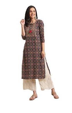 Kurtis für Frauen Partykleidung Indische Tunika Tops Baumwolle oder Rayon Kurti bereit zu tragen, Marineblau und Beige, X-Large von Vastraghar