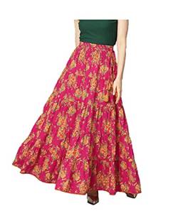 Röcke für Damen, traditionelles indisches ausgestelltes Maxikleid, Rock für Kurtis, Tunika, Oberteil, Unterteil, Magenta & Gelb, Mittel von Vastraghar