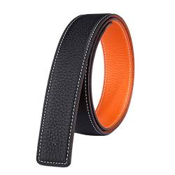 Vatee's Wendbare Echtledergürtel für Männer/Frauen Ersatzgurt ohne Schnalle 32mm breit 110cm lang Schwarz & Orange von Vatee's