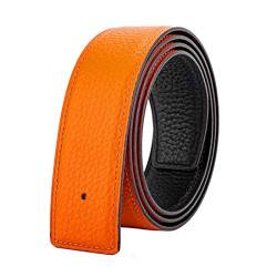 Vatee's Wendbare Echtledergürtel für Männer/Frauen Ersatzgurt ohne Schnalle 32mm breit 115cm lang Schwarz & Orange von Vatee's