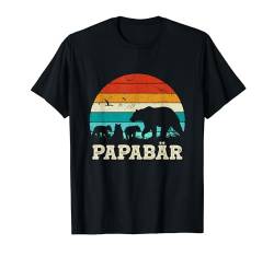 Retro Vater Baby Sohn Tochter Drei Kinder Vatertag Bär Papa T-Shirt von Vatertagsgeschenk Geburtstag Bester Papa Geschenk