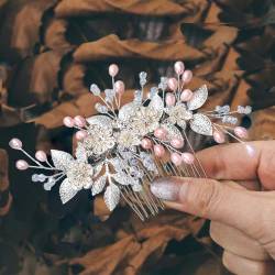 Vatocu Blume Braut Hochzeit Haarkamm Blatt Kopfschmuck Perle Kristall Braut Haarschmuck für Frauen von Vatocu