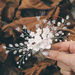 Vatocu Blumenbraut Hochzeit Haarkamm Strass Kopfpitz Silber Braut Haarschmuck für Frauen und Mädchen von Vatocu