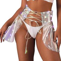 Vatocu Damen Led Rock Transparent Leucht Rock Kurz Shiny Hohe Taille Minirock Rave Outfit Festival Kostüm für Damen von Vatocu