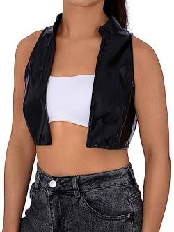 Vatocu Damen-Weste Lederweste vorne offen ärmellos Hippie-Crop-Jacke Strickjacke weiblich Motorrad-Biker-Weste (as3, Alpha, l, Regular, Regular) (as3, Alpha, m, Regular, Regular) von Vatocu