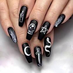 Vatocu Halloween Nägel Zum Aufkleben Lang Schwarz Rot Künstliche Nägel Schädel Blut Falsche Nägel Geist Acryl Press on Nails für Frauen und Mädchen (24 Stück) (Halloween B) von Vatocu