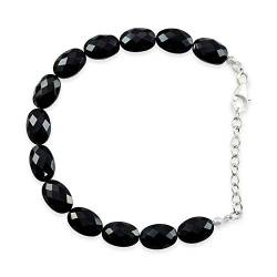 Natürlicher schwarzer Onyx-Armband, handgefertigt, schwarzer Onyx-Armband, 925er Sterlingsilber, Onyx-Armband, schwarze ovale Perlen, Armband mit Onyx-Schmuck von Vatslacreations