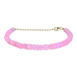 Vatslacreations Bezauberndes rosa Opal-Perlen-Armband: Oktober-Geburtsstein-Kettenarmband – äthiopischer Feueropal-Schmuck – zartes Geschenk für Frauen, Stein Sterling-Silber, Opal von Vatslacreations