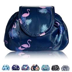 Lazy Kosmetikbeutel mit Kordelzug Portable Große Reise Kosmetik Tasche Reisetasche Make-up Beutel Aufbewahrung Organisator für Damen Mädchen (Dunkelblauer Flamingo) von Vavabox