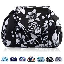 Lazy Kosmetiktasche mit Kordelzug, tragbar, groß, Reise-Kosmetiktasche, Make-up-Tasche, Aufbewahrung, Organizer für Frauen und Mädchen, black floral, von Vavabox