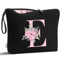 Vavabox A-Z Personalisierte Make-up-Tasche, Geburtstagsgeschenk für Frauen, Mutter, Geschenke für beste Freundin, Braut, Brautjungfer, Kosmetiktasche (schwarz), E, modisch von Vavabox