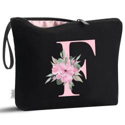 Vavabox A-Z Personalisierte Make-up-Tasche, Geburtstagsgeschenk für Frauen, Mutter, Geschenke für beste Freundin, Braut, Brautjungfer, Kosmetiktasche (schwarz), F, modisch von Vavabox