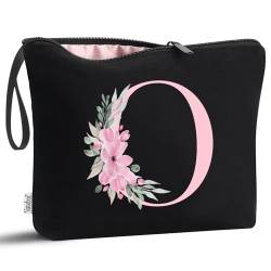 Vavabox A-Z Personalisierte Make-up-Tasche, Geburtstagsgeschenk für Frauen, Mutter, Geschenke für beste Freundin, Braut, Brautjungfer, Kosmetiktasche (schwarz), O, modisch von Vavabox