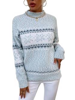 Vcindai Damen Langarm Pullover Winter Strickpullover Streifen Schneeflocken Sweatshirt Weihnachtspullover von Vcindai