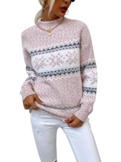 Vcindai Damen Langarm Pullover Winter Strickpullover Streifen Schneeflocken Sweatshirt Weihnachtspullover von Vcindai