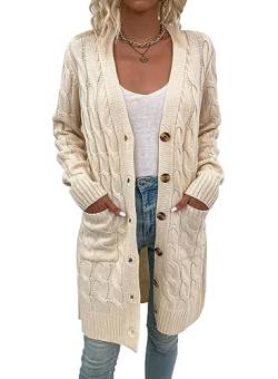 Vcindai Damen Langarm Strickjacke Herbst Winter Grobstrickjacke Lang Strickmantel von Vcindai