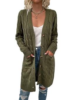 Vcindai Damen Langarm Strickjacke Herbst Winter Grobstrickjacke Lang Strickmantel von Vcindai