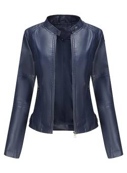 Vcindai Damen Lederjacke Kurz Bikerjacke Lackleder Jacke Reißverschluss Übergangsjacke von Vcindai