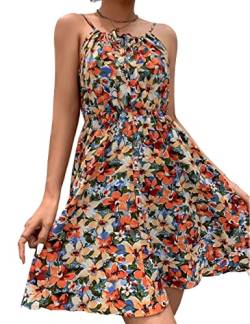 Vcindai Damen Sommerkleid Schulterfrei Kleid Sommer Blumenkleid Ärmelloses Kleider von Vcindai