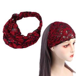Vctitil 4 Stück Damen-Stirnbänder aus Spitze, Vintage-Kopfbedeckung, Stoff, Waschung, breite Krempe, Haarbänder, elegant und minimalistisch (rot) von Vctitil