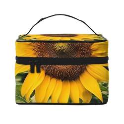 Make-up-Tasche, Reise-Kosmetiktasche, groß, tragbar, Kulturbeutel für Damen, York City, Sonnenuntergang, Bild, Gelbe Sonnenblume, Einheitsgröße, Kosmetiktasche von VducK