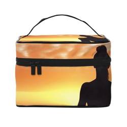 Make-up-Tasche, Reise-Kosmetiktasche, groß, tragbar, Kulturbeutel für Damen, York City, Sonnenuntergang, Bild, Yoga unter Sonnenuntergang, Einheitsgröße, Kosmetiktasche von VducK