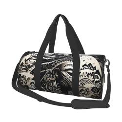 Turnbeutel Reisetasche Damen Herren mit Tiger und Pfoten Sporttaschen Schwimmen Fußball Basketball Tennis, Weiße und schwarze Tribal-Illustration, Einheitsgröße, Reisetasche von VducK