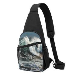 Umhängetasche für Damen, Bauchtasche, dreidimensional, platzsparend, Tagesrucksack für Wandern, Reisen, Hüfttasche, The Sea Waves, Einheitsgröße von VducK