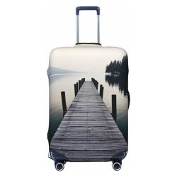 VducK Reisegepäckabdeckung, elastisch, aus Holz, Steg und ruhiger See, modischer Koffer-Schutz, passend für 45,7 - 81,3 cm Gepäck, Schwarz , XL, Koffer von VducK
