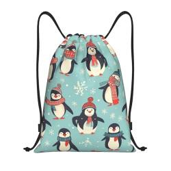 VducK Rucksack mit Kordelzug, Turnbeutel, faltbar, mit Kordelzug, für Winter, Weihnachten, Pinguine, Kordelzugbeutel für Reisen, Schwarz , M, Tagesrucksäcke von VducK