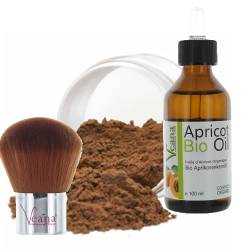 Mineral Make Up 9g + Premium BIO Aprikosenkernöl 100ml DE-Öko zertifiziert + Kabuki 20 Farbnuancen - für normale/trockene Haut - Nuance Caramel von Veana